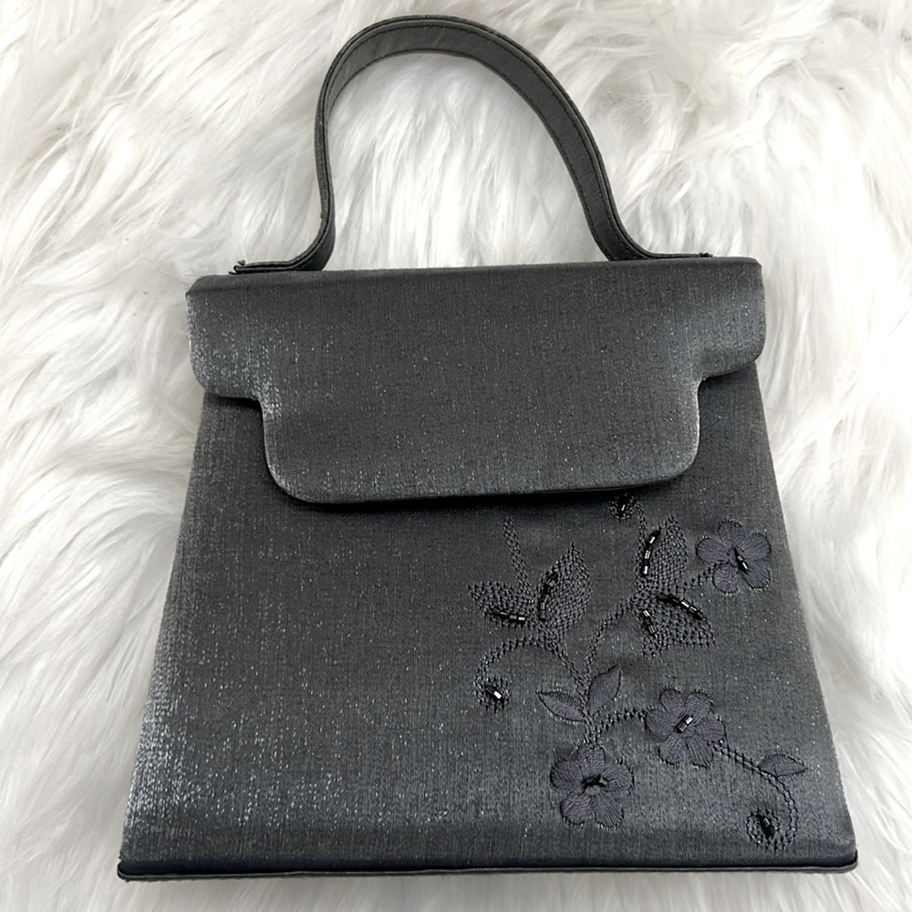 Vintage 90s Y2K 2000s Sasha Silver Grey Beaded Top Handle Mini Bag / Purse